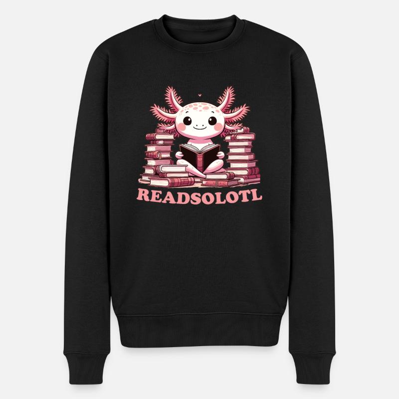 Axolotl ließt ein Buch süße Axolotl lesen Bücher - Männer Premium Bio Pullover - Schwarz