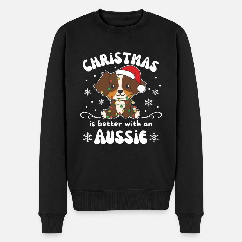 Weihnachten ist besser mit einem Aussie - Männer Premium Bio Pullover - Schwarz
