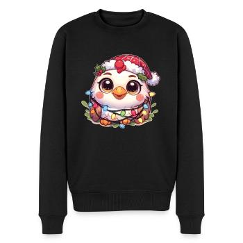 Père Noël chapeau Noël guirlandes lumineuses poulet - Pull Premium bio Homme - noir - Devant - Nico (187cm)