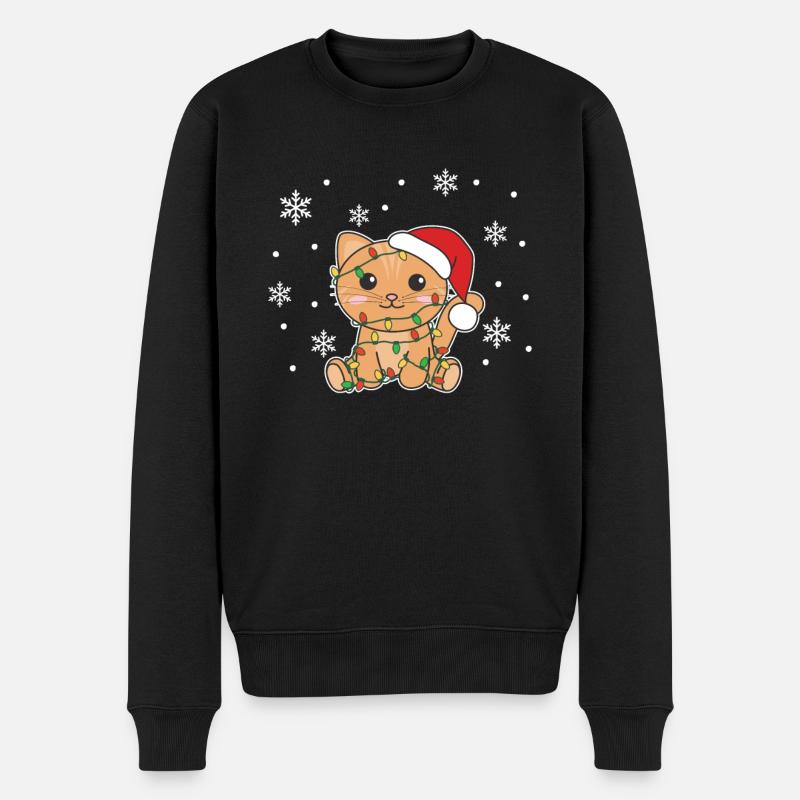 Katze Weihnachten Winter Tiere Katzen - Männer Premium Bio Pullover - Schwarz