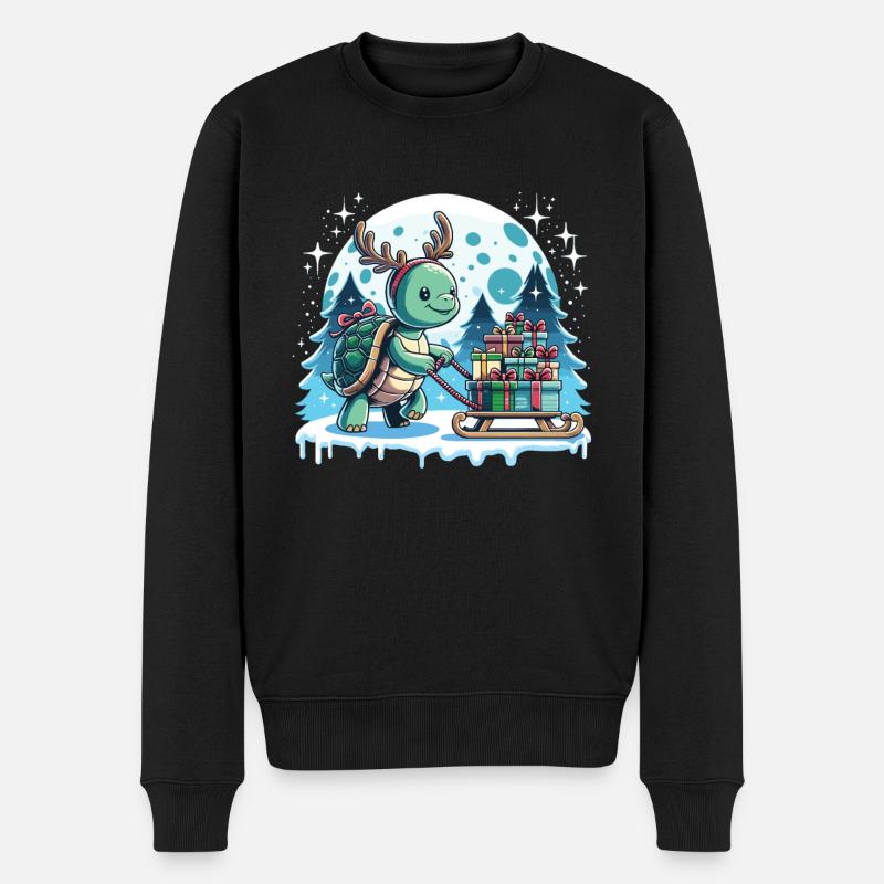 Schildkröte Weihnachtsschlitten Geschenke - Männer Premium Bio Pullover - Schwarz