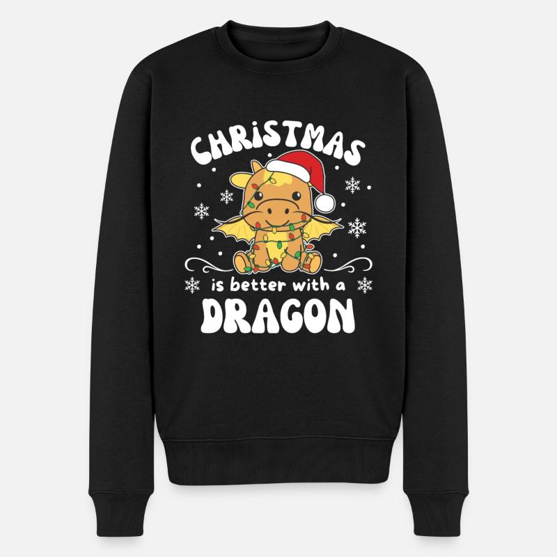 Weihnachten ist besser mit einem Drache - Männer Premium Bio Pullover - Schwarz