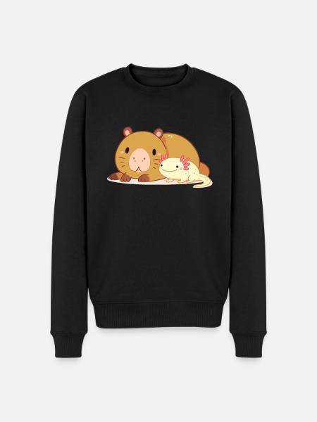 Mignon axolotl épais avec Capybara - Pull Premium bio Homme - noir