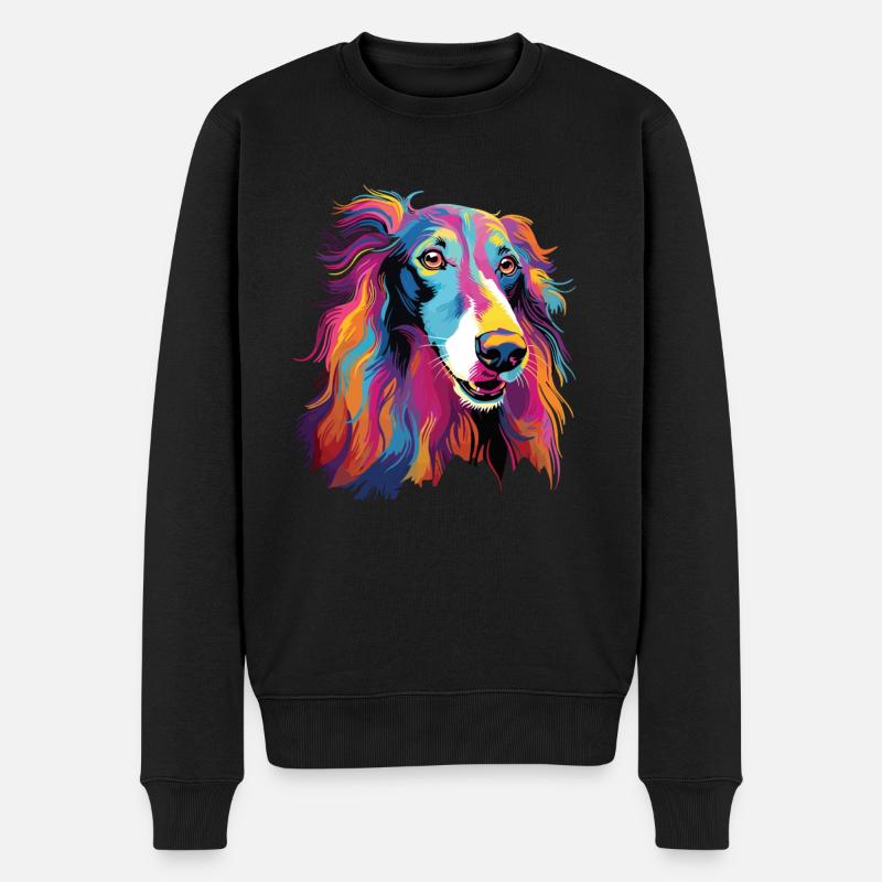 Wasserfarben Farbenfroher Russischer Windhund - Männer Premium Bio Pullover - Schwarz