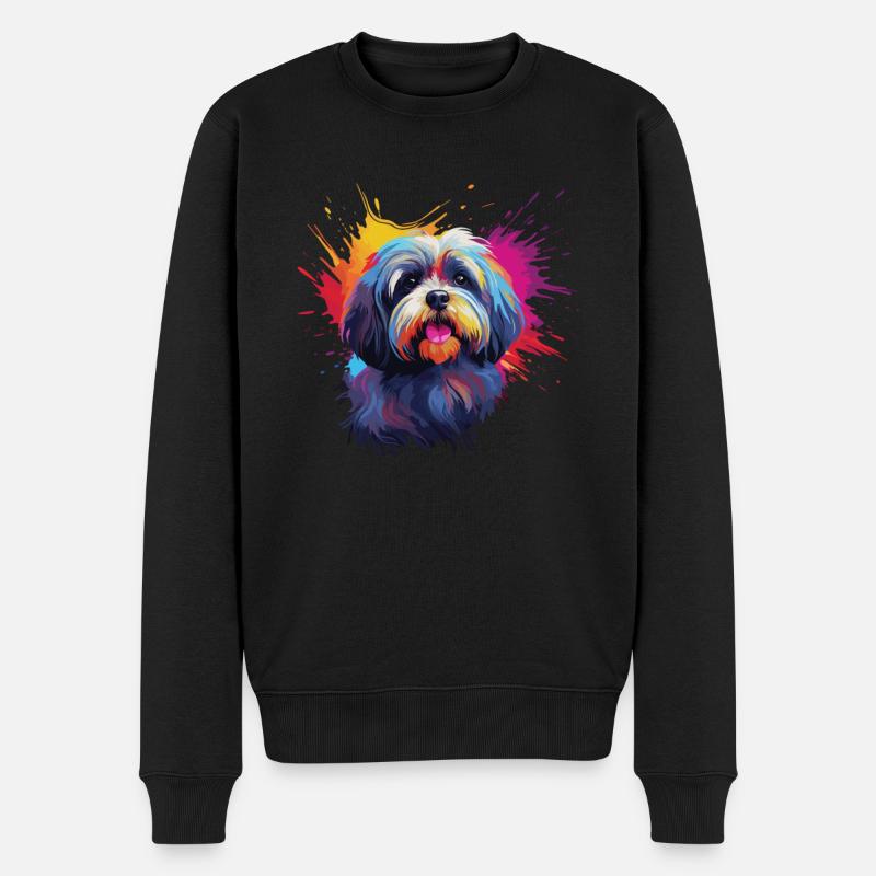 Aquarelle colorée Lhassa Apso - Pull Premium bio Homme - noir