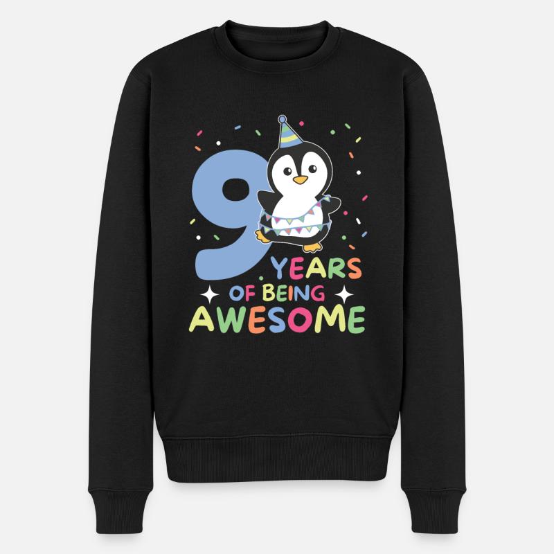 Pinguin zum 9. Geburtstag Kinder neun Jahre alt - Männer Premium Bio Pullover - Schwarz
