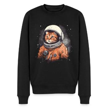 red cat in astronaut suit in space - Men's Premium Organic Jumper - black - Front - Nico (187cm)