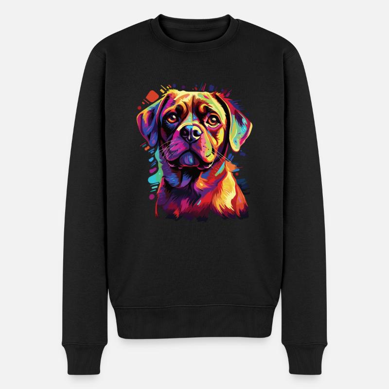 Wasserfarben Farbenfroher Puggle - Männer Premium Bio Pullover - Schwarz