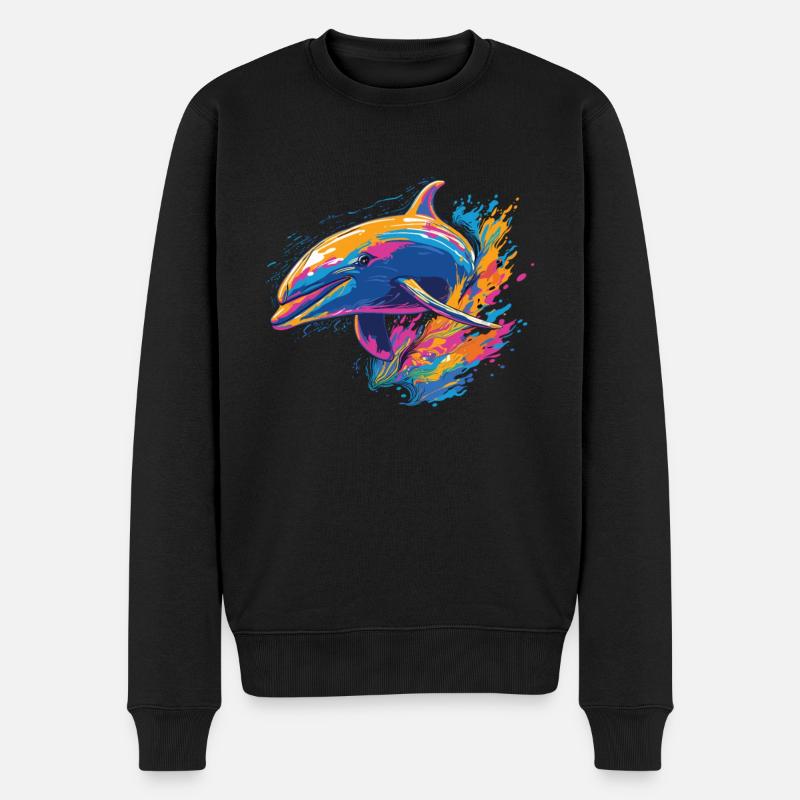 Wasserfarben Farbenfroher Delfin bunte Tiere - Männer Premium Bio Pullover - Schwarz