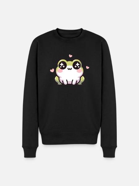 Kawaii Frosch niedliches Muster - Männer Premium Bio Pullover - Schwarz