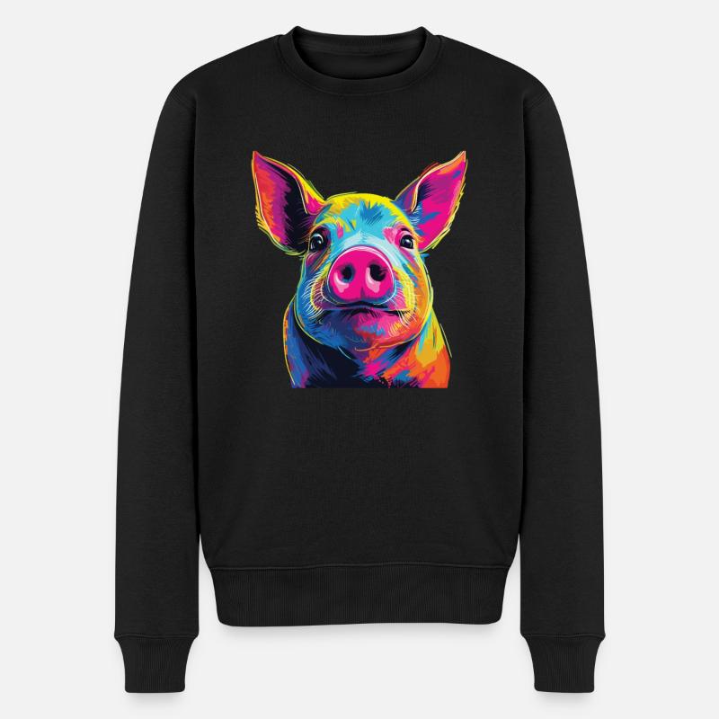 Wasserfarben Farbenfrohes Schwein bunte Tiere - Männer Premium Bio Pullover - Schwarz