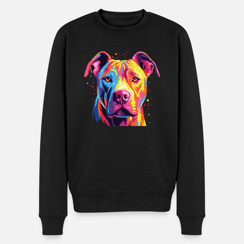 Wasserfarben Farbenfroher Dogo Argentino - Männer Premium Bio Pullover - Schwarz
