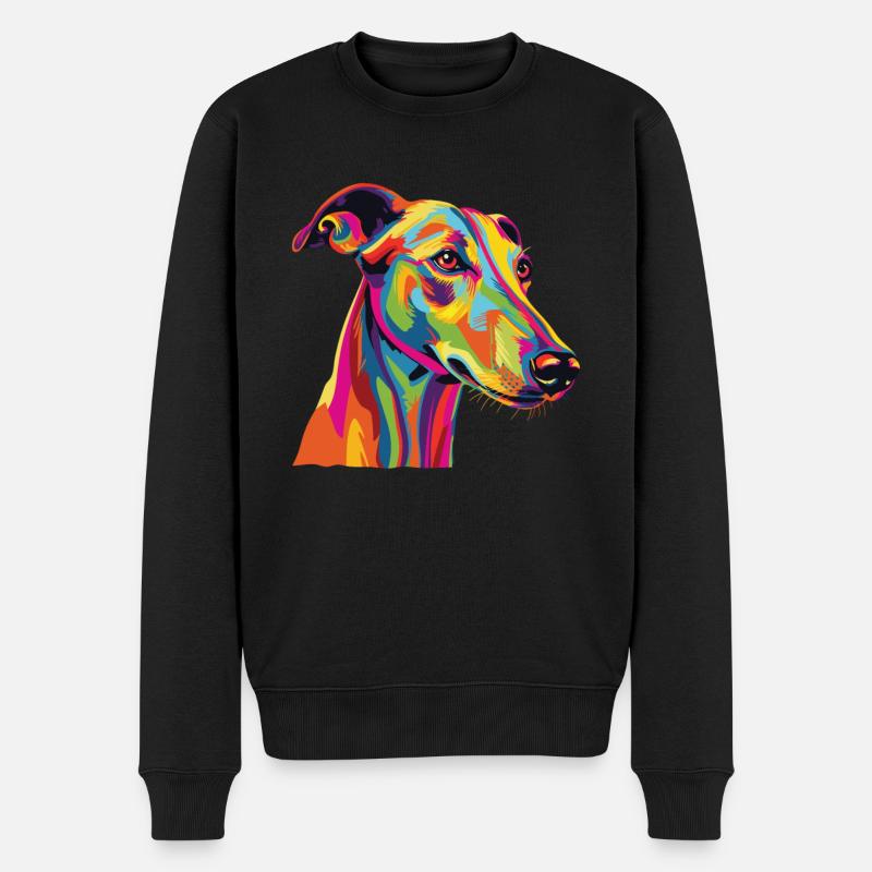 Wasserfarben Farbenfroher Greyhound - Männer Premium Bio Pullover - Schwarz