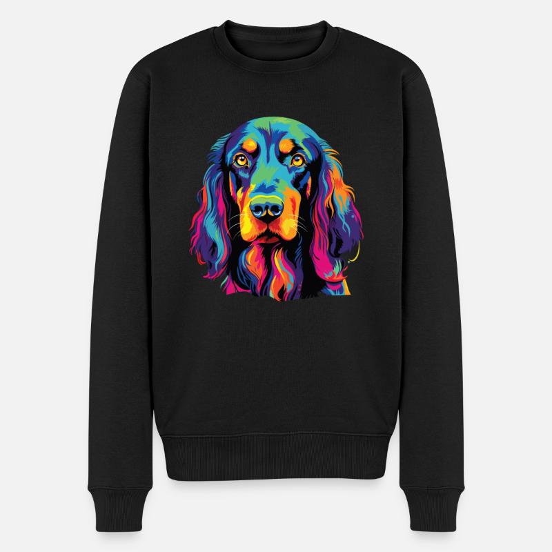 Aquarelle colorée Gordon Setter - Pull Premium bio Homme - noir