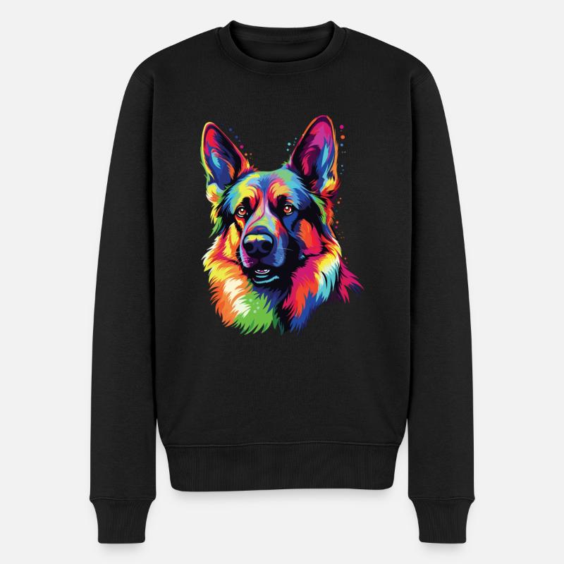 Wasserfarben Farbenfroher Deutscher Schäferhund - Männer Premium Bio Pullover - Schwarz