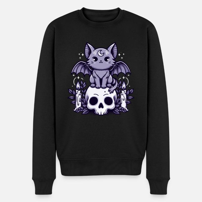 Kawaii Pastel Goth Cute Creepy Katze Fledermaus - Männer Premium Bio Pullover - Schwarz