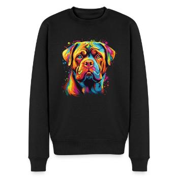 Wasserfarben Farbenfroher Bordeauxdogge - Männer Premium Bio Pullover - Schwarz - Vorne - Nico (187cm)