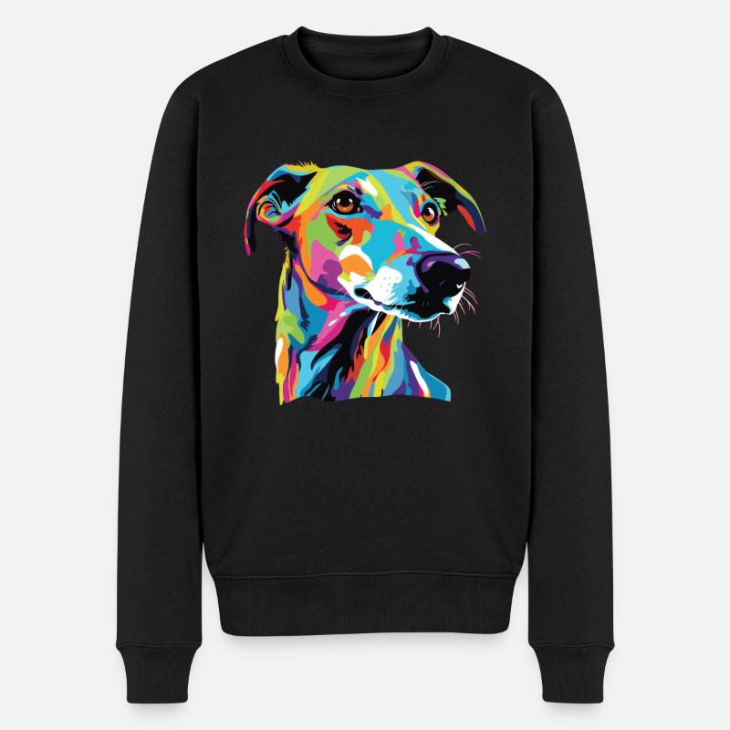 Wasserfarben Farbenfroher Greyhound - Männer Premium Bio Pullover - Schwarz