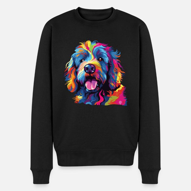 Wasserfarben Farbenfroher Barbet - Männer Premium Bio Pullover - Schwarz