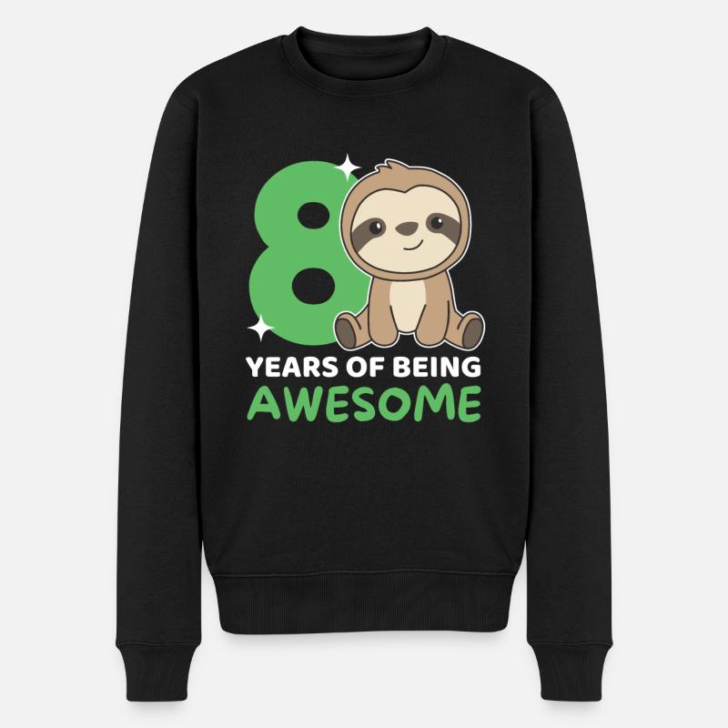 Faultier zum 8. Geburtstag Kinder acht Jahre alt - Männer Premium Bio Pullover - Schwarz