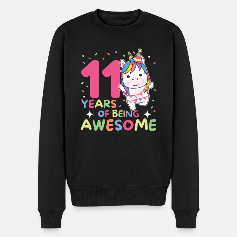 Einhorn zum 11. Geburtstag Kinder elf Jahre alt - Männer Premium Bio Pullover - Schwarz