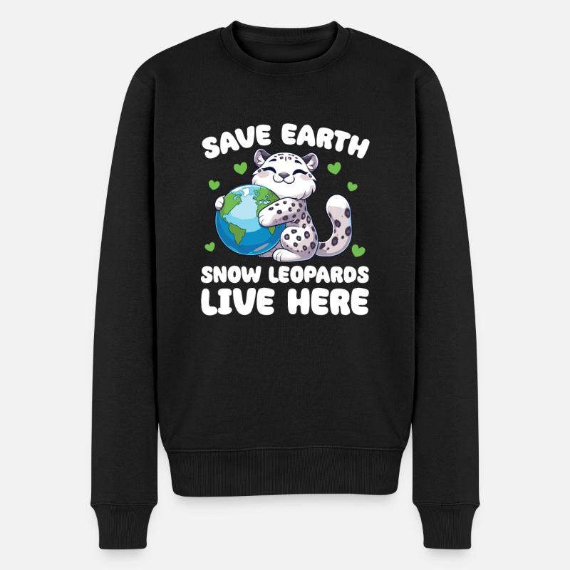 Rettet die Erde Schneeleoparden leben hier Earth - Männer Premium Bio Pullover - Schwarz