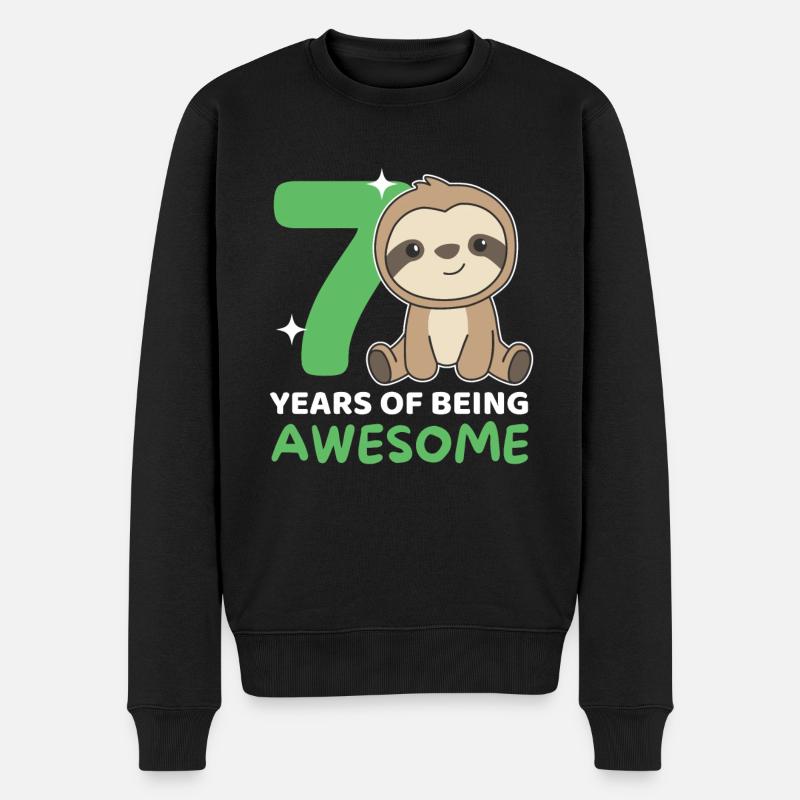 Faultier zum 7. Geburtstag Kinder sieben Jahre alt - Männer Premium Bio Pullover - Schwarz