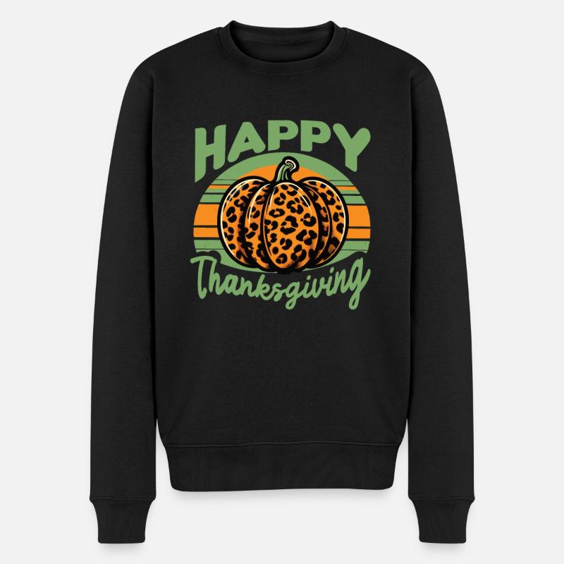 Joyeux ThanksgIving Léopard Citrouille Rétro - Pull Premium bio Homme - noir