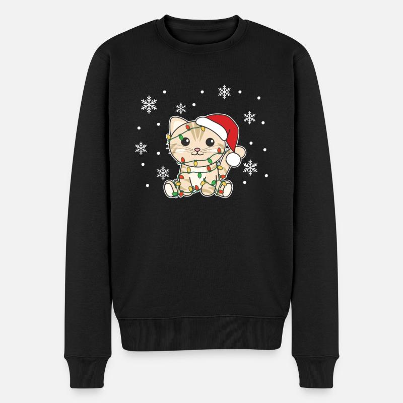 Katze Weihnachten Winter Tiere Katzen - Männer Premium Bio Pullover - Schwarz
