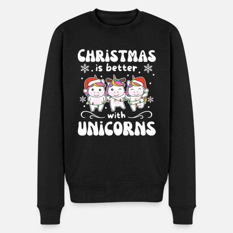 Weihnachten ist besser mit Einhörnern - Männer Premium Bio Pullover - Schwarz