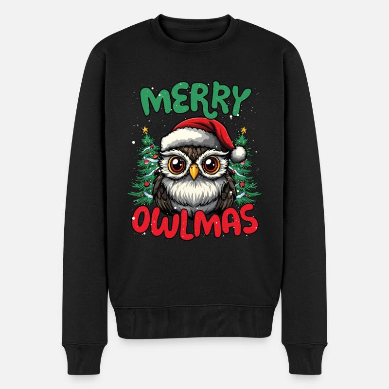 Joyeux hiboux drôles Noël - Pull Premium bio Homme - noir