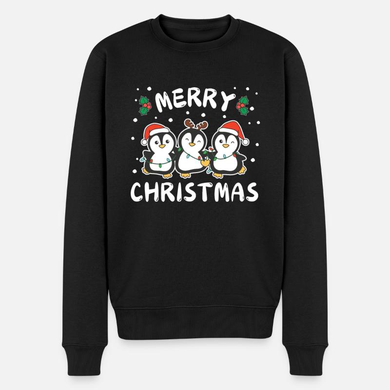 Merry Christmas süßer Pinguin Weihnachtliches - Männer Premium Bio Pullover - Schwarz