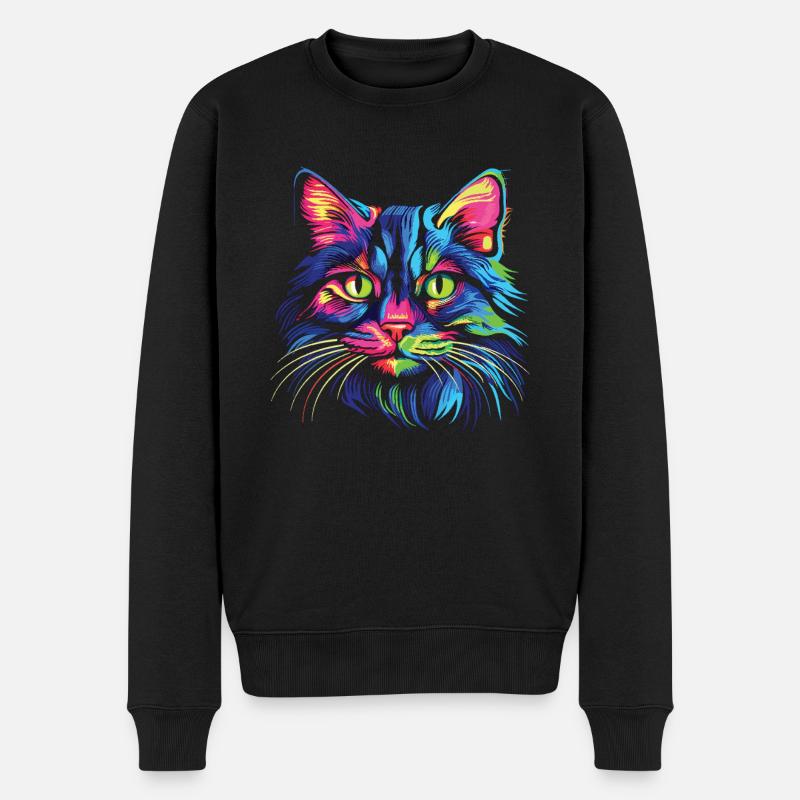 Katze Wasserfarben bunte Katzen - Männer Premium Bio Pullover - Schwarz