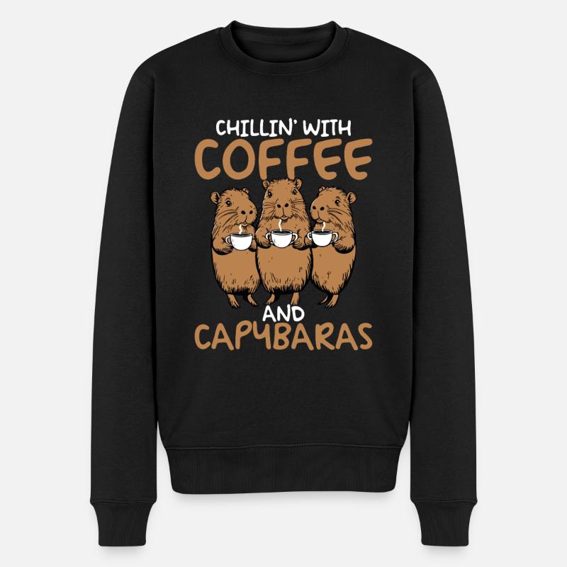 Chillin au café et capybaras - Pull Premium bio Homme - noir