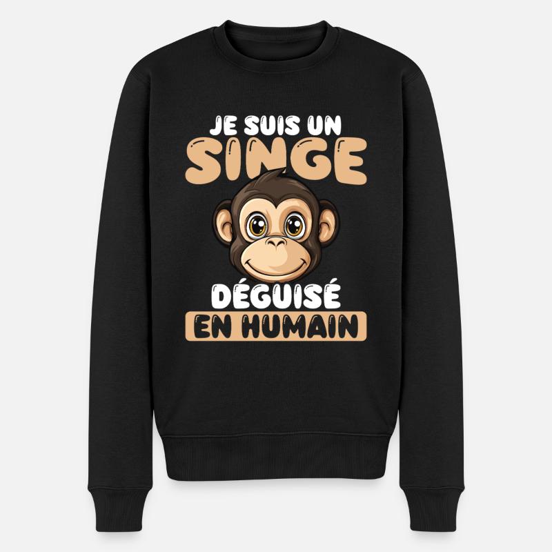 Ich bin ein als Mensch verkleidete Affe - Männer Premium Bio Pullover - Schwarz