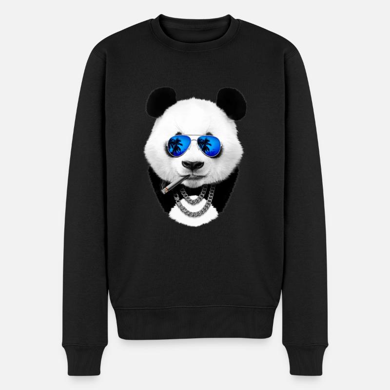 Cooler Panda - Männer Premium Bio Pullover - Schwarz