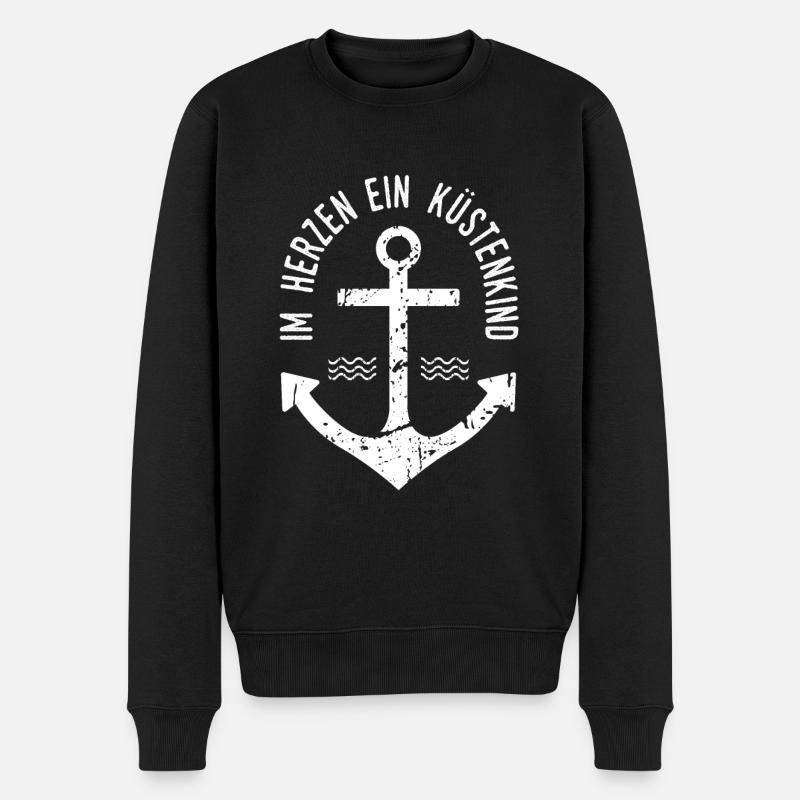 Im Herzen ein Küstenkind - Männer Premium Bio Pullover - Schwarz