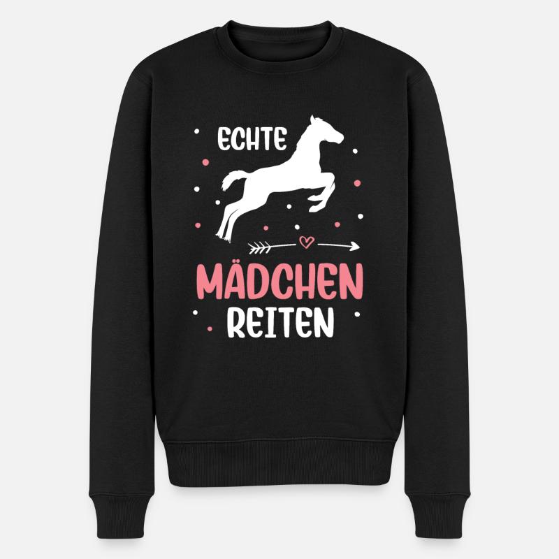 Echte Mädchen Reiten Pferde Mädchen - Männer Premium Bio Pullover - Schwarz