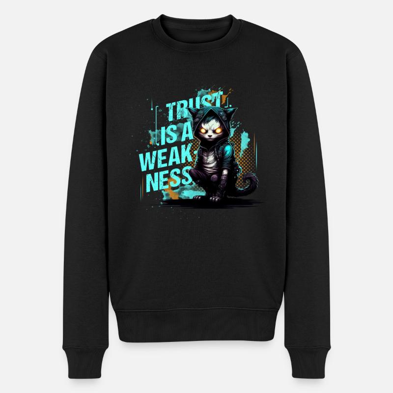 Cyber Cat Hacker Cat Trust is a Weakness - Männer Premium Bio Pullover - Schwarz