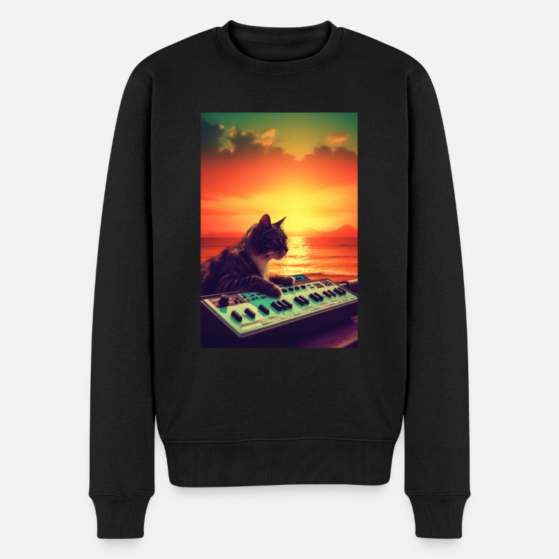 Cat Synthesizer Katze Retro Vintage Studio Gear - Männer Premium Bio Pullover - Schwarz