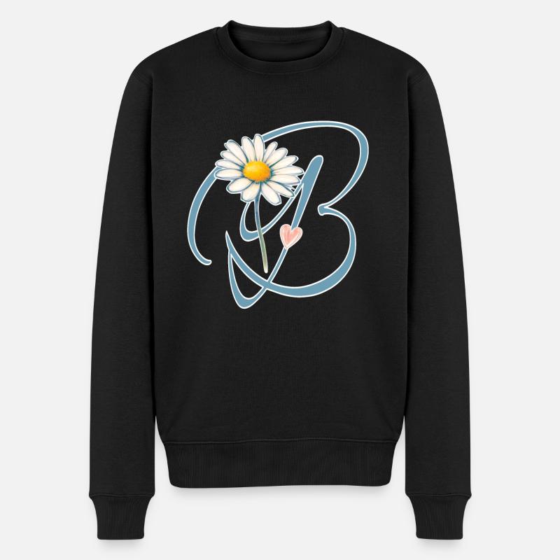 Buchstabe B Gänseblümchen Herz - Männer Premium Bio Pullover - Schwarz