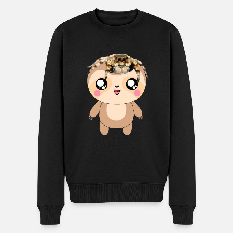 Faultier mit Springspinne - Männer Premium Bio Pullover - Schwarz