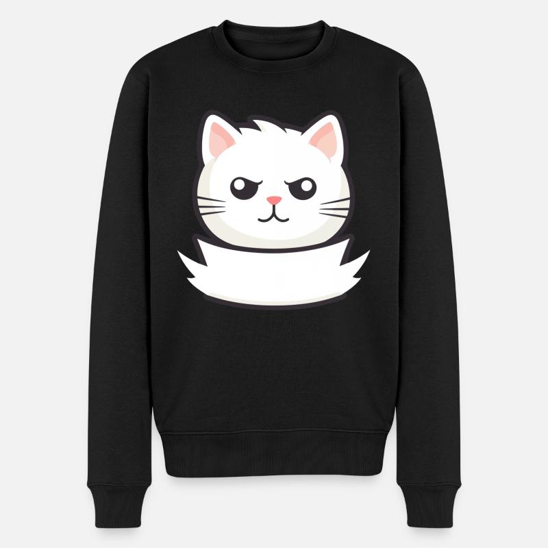 Katze mit Namensschild - Männer Premium Bio Pullover - Schwarz