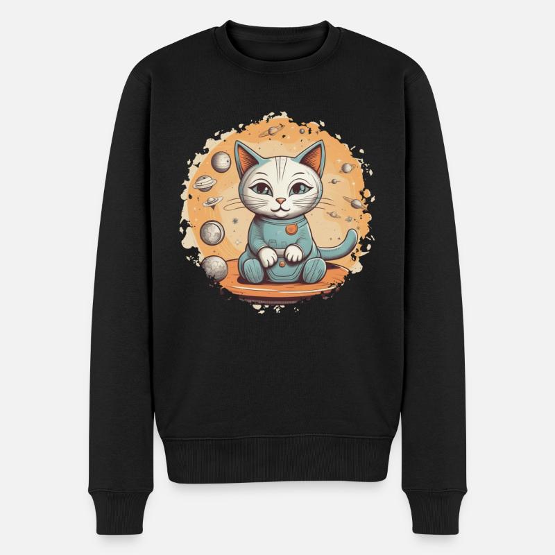 Katze im All - Süßes Kätzchen umgeben von Sternen - Männer Premium Bio Pullover - Schwarz