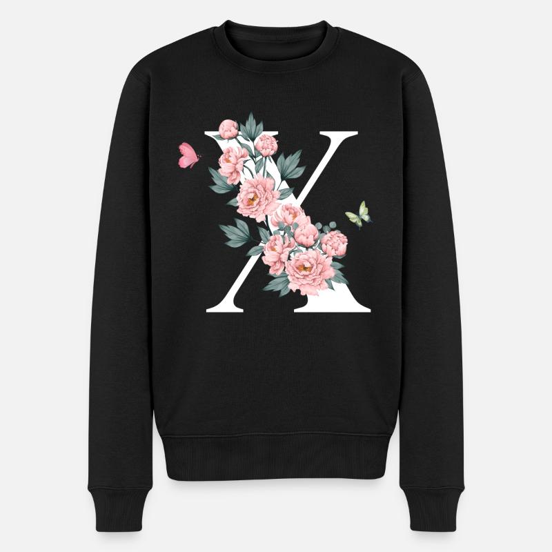 Lettre x fleurs rose - Pull Premium bio Homme - noir