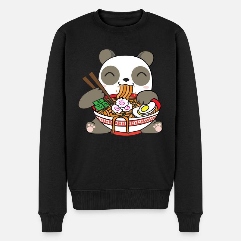 Panda Essen Ramen - Männer Premium Bio Pullover - Schwarz