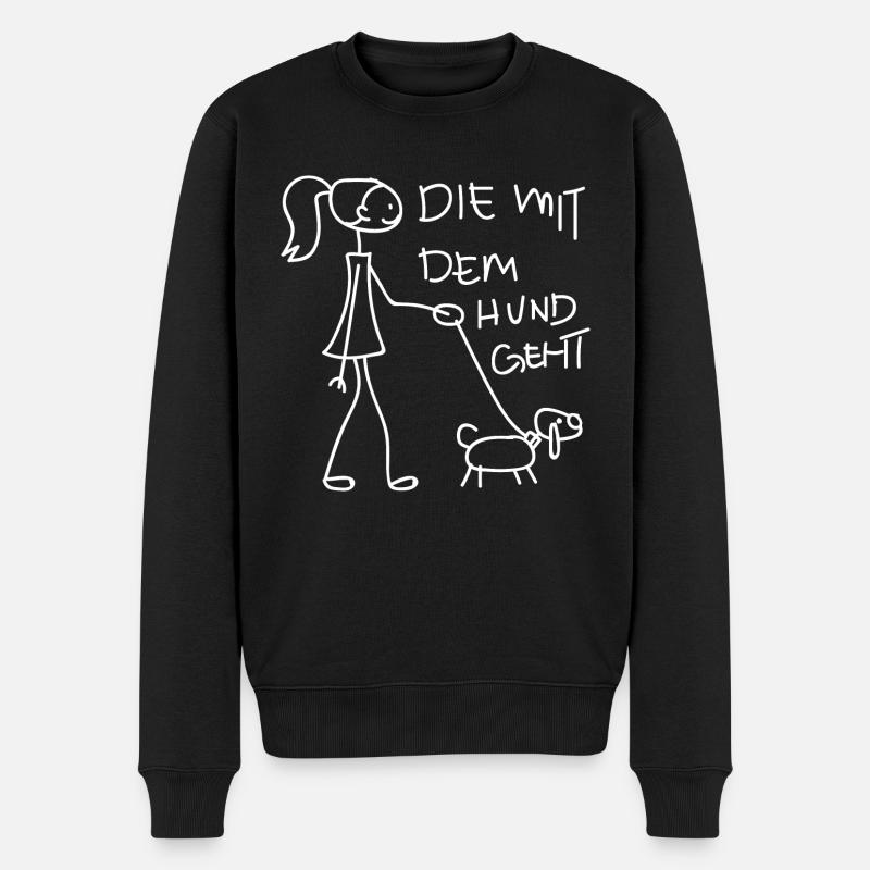 Die mit dem Hund geht - Männer Premium Bio Pullover - Schwarz