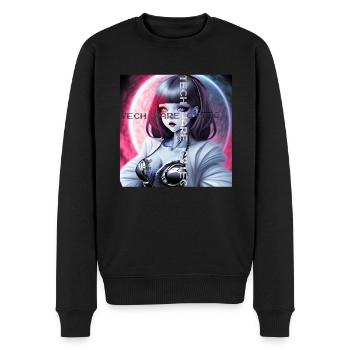 🌙 Umarme das Neon-Mondlicht 🌙 - Männer Premium Bio Pullover - Schwarz - Vorne - Nico (187cm)