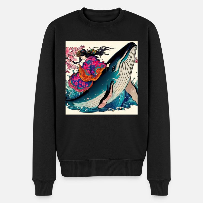 Wal Buckelwal Japanisch - Männer Premium Bio Pullover - Schwarz