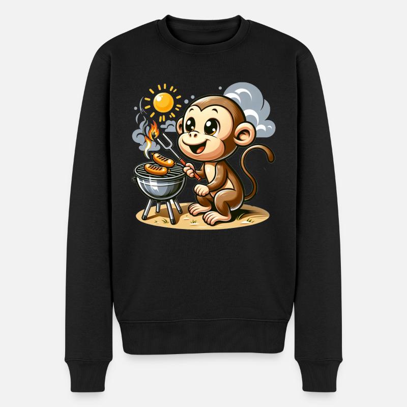 Cute BBQ Monkey - Männer Premium Bio Pullover - Schwarz